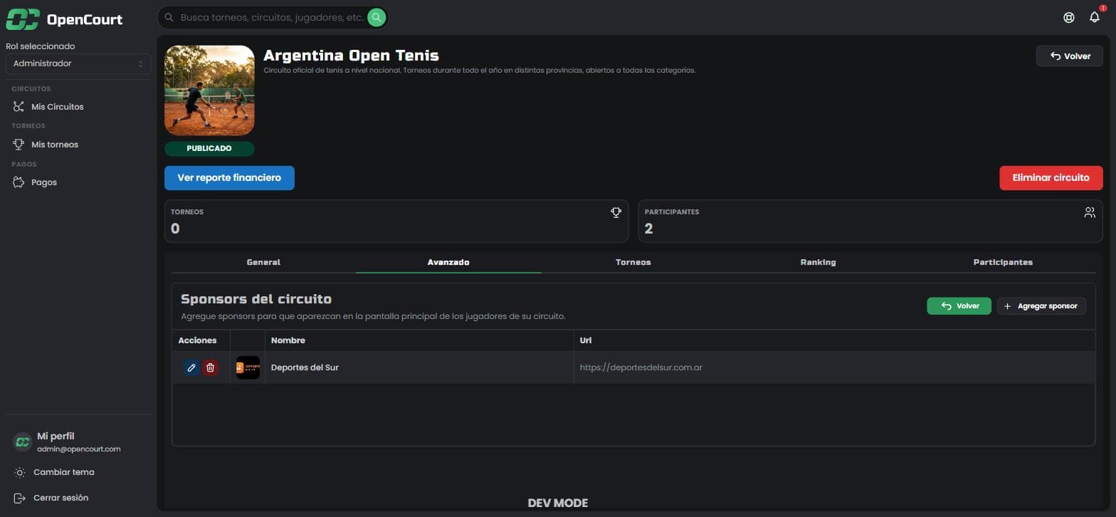 Tabla de sponsors con un sponsor cargado, su logo y su url